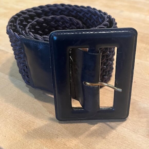 Vintage Wide Blue Braided Belt with Leather Buckle - Picture 2 of 6